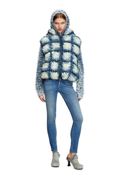 Tie-dyed denim puffer vest
