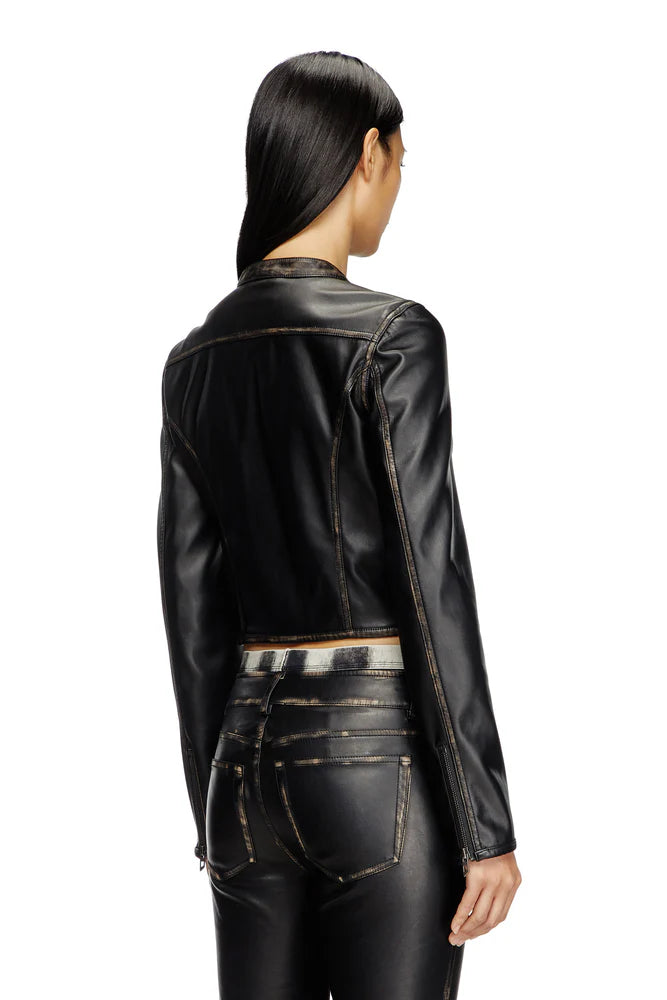 Cropped distressed biker jacket