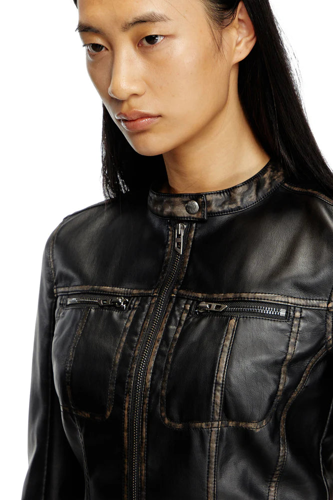 Cropped distressed biker jacket
