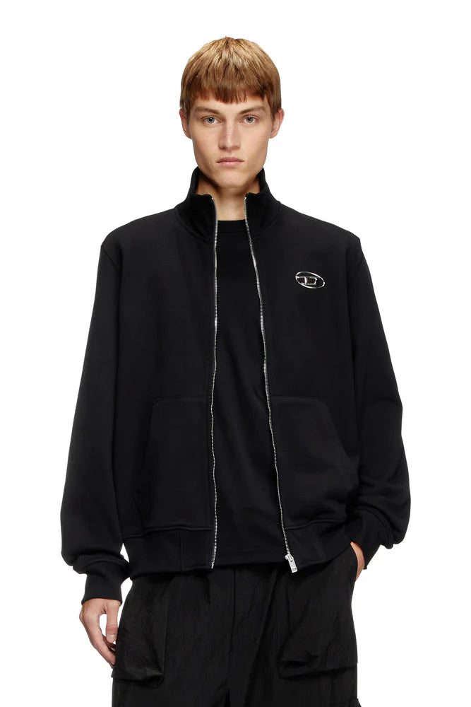 Zip-up sweatshirt with metallic logo