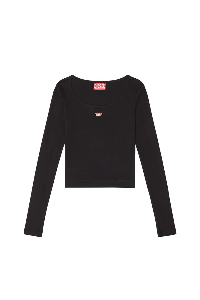 Long-sleeve top with embroidered D patch
