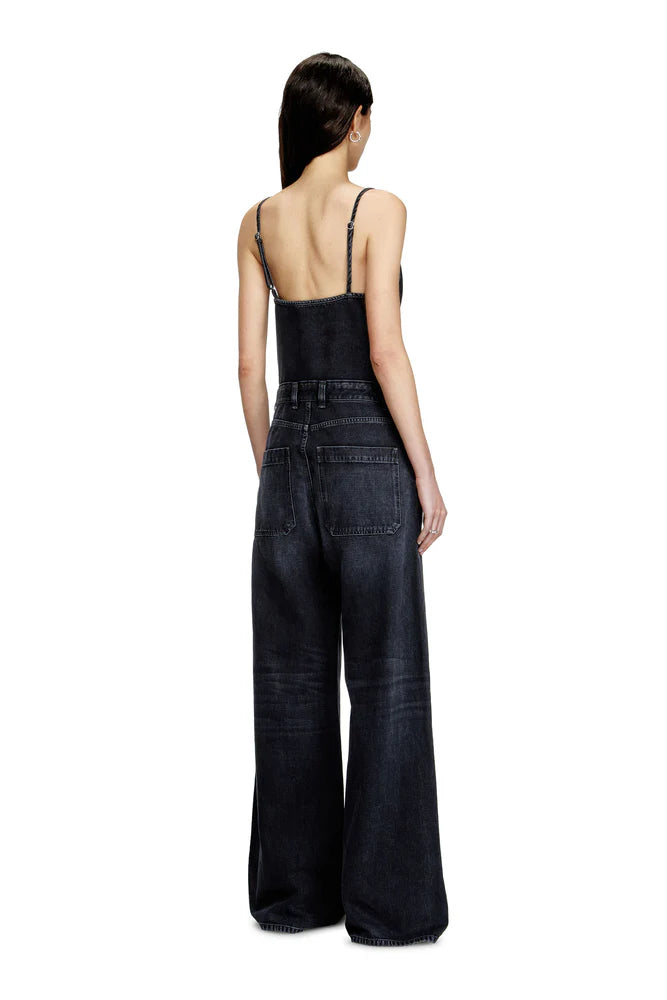 Strappy jumpsuit in batavia-weave denim