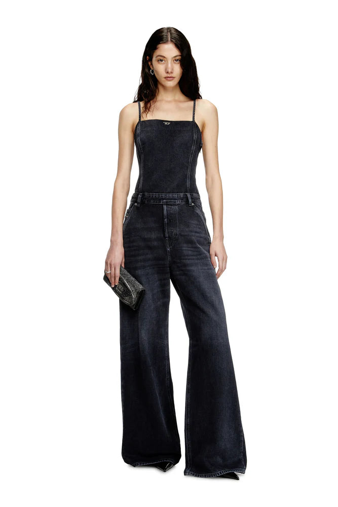 Strappy jumpsuit in batavia-weave denim