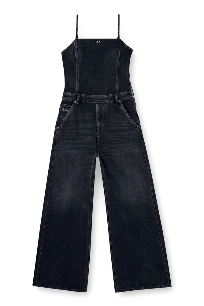 Strappy jumpsuit in batavia-weave denim