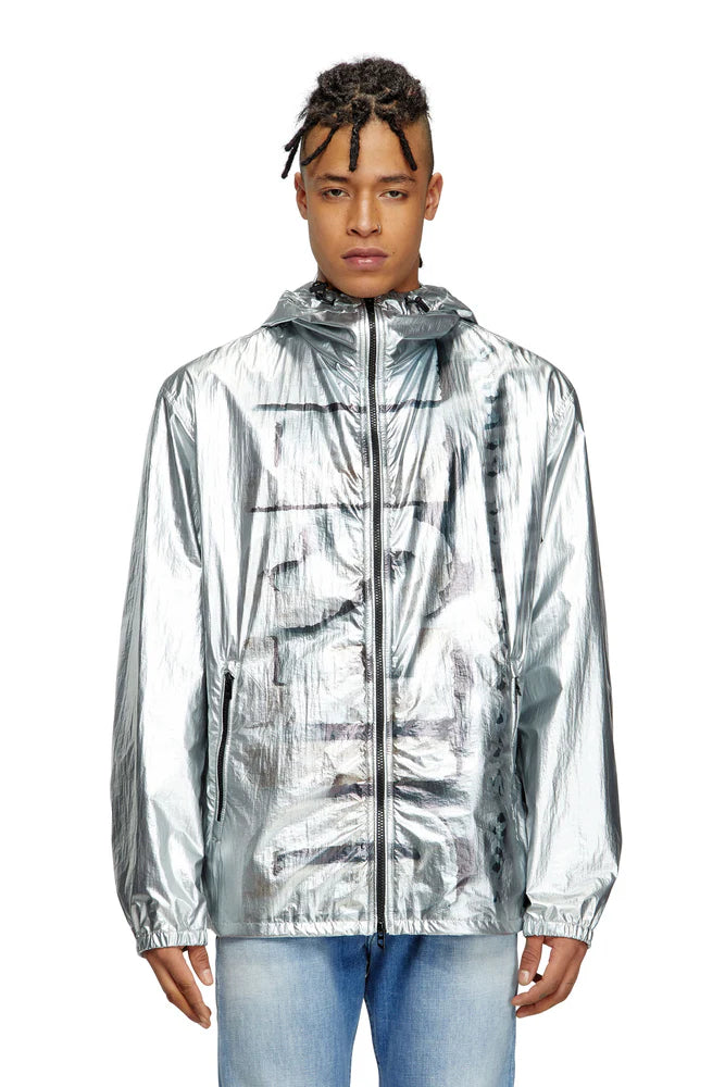 Metallic windbreaker jacket with logo