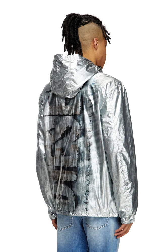 Metallic windbreaker jacket with logo