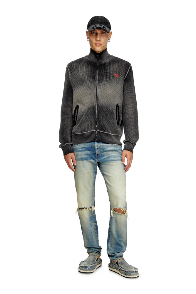 Waffle and jersey zip-up sweatshirt