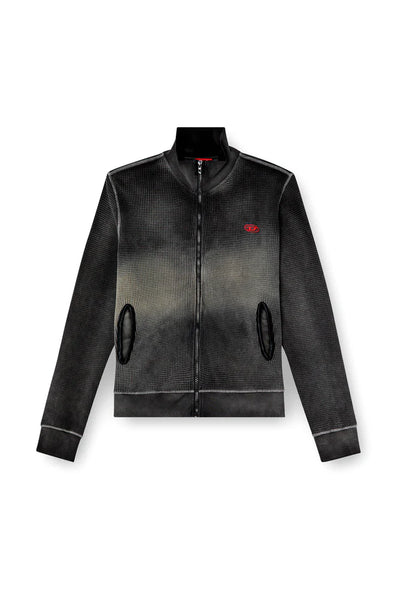 Waffle and jersey zip-up sweatshirt