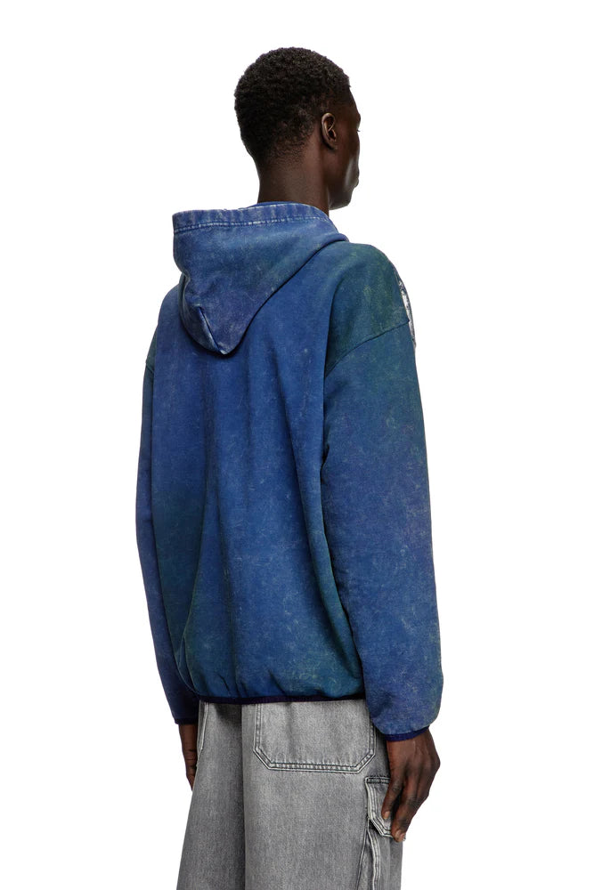 Zip-up hoodie with distressed effects