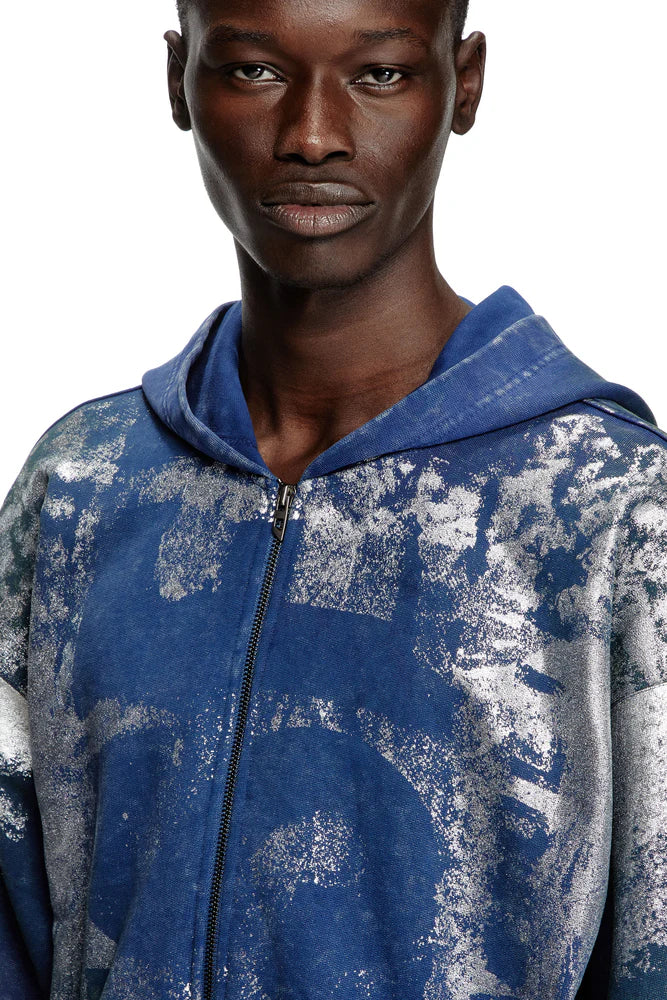 Zip-up hoodie with distressed effects