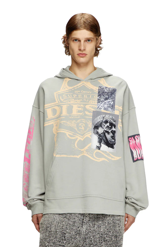 Hoodie with prints and logo patches