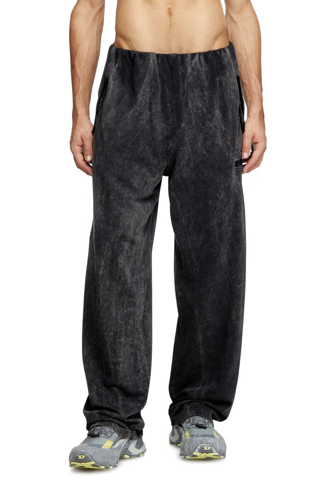 Treated sweatpants with gathered waist