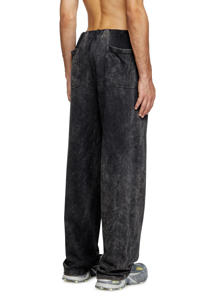 Treated sweatpants with gathered waist