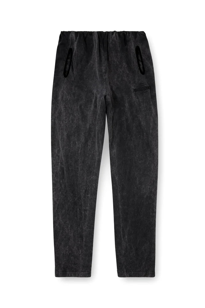 Treated sweatpants with gathered waist