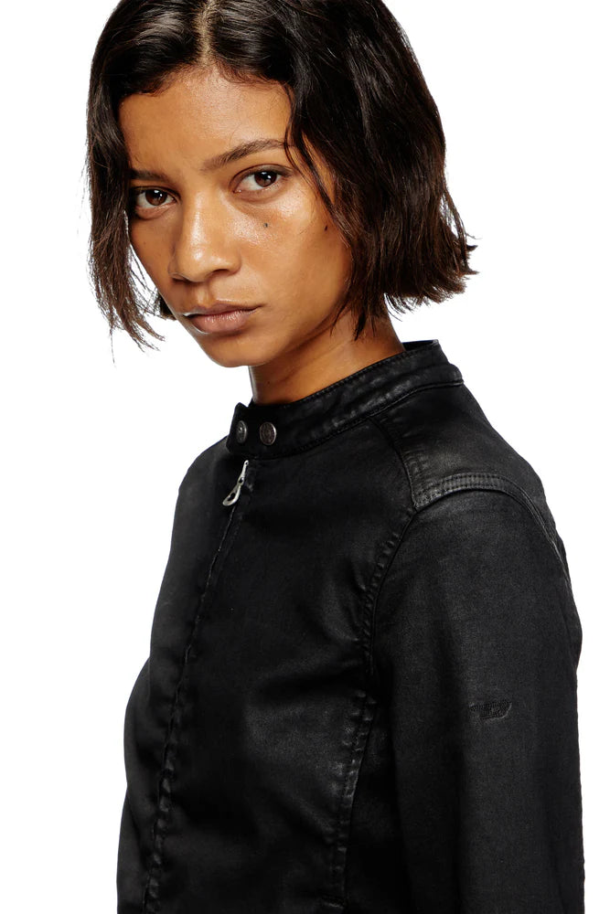 Moto jacket in coated denim