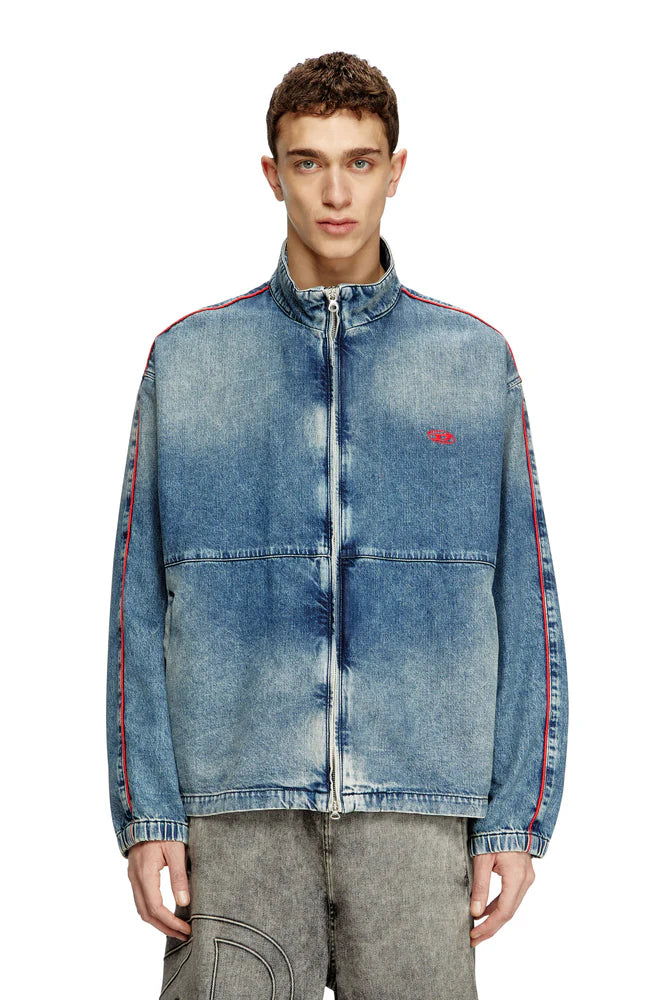 Denim jacket with red piping