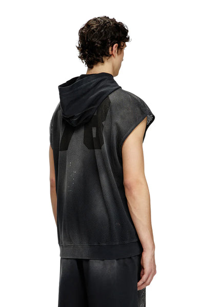 Sleeveless hoodie in mesh and jersey