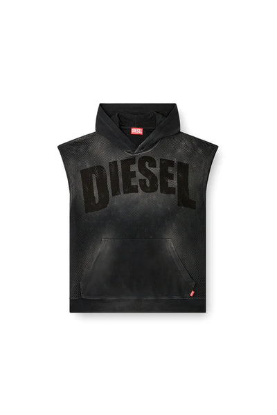 Sleeveless hoodie in mesh and jersey