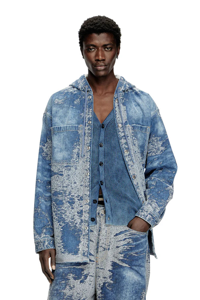 Overshirt in distressed jacquard denim