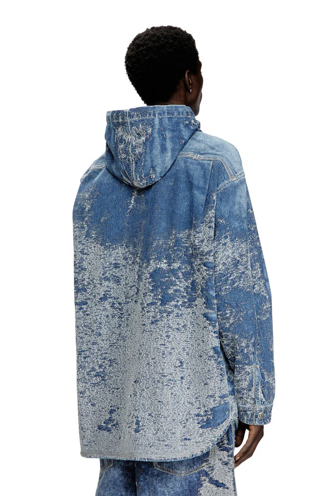 Overshirt in distressed jacquard denim