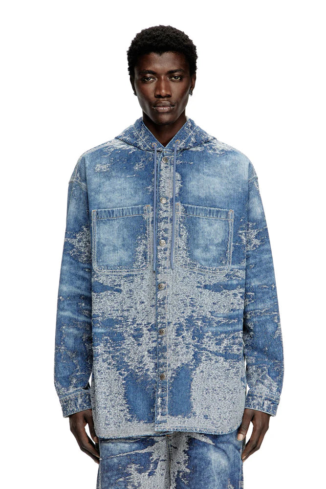 Overshirt in distressed jacquard denim