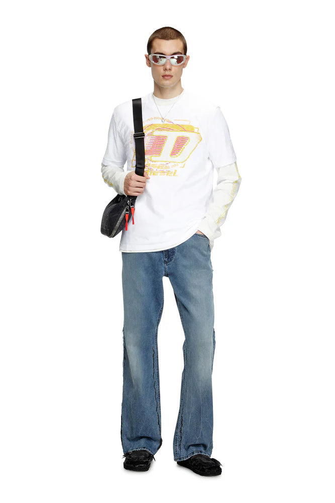 Slub cotton T-shirt with flocked logo