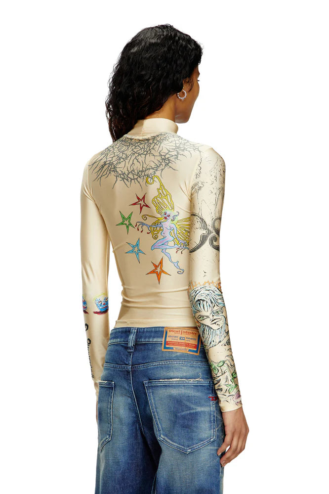 Turtleneck top with tattoo print
