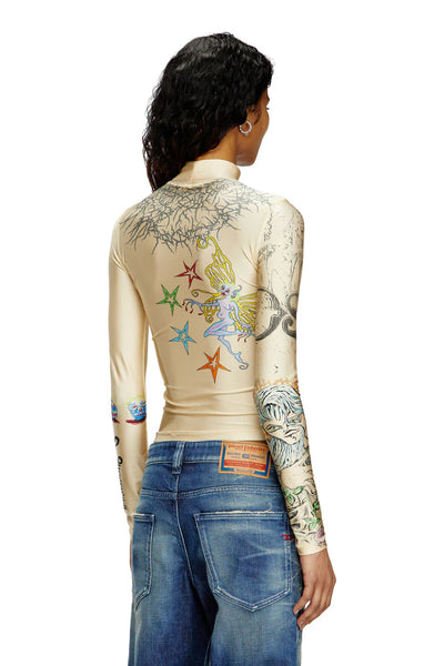 Turtleneck top with tattoo print