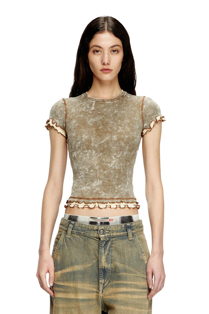 Marbled T-shirt with ruffled trims