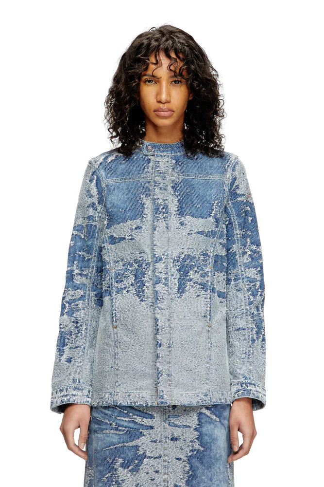 Jacket in distressed jacquard denim