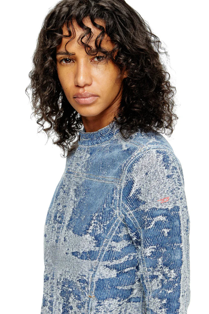 Jacket in distressed jacquard denim