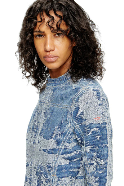 Jacket in distressed jacquard denim