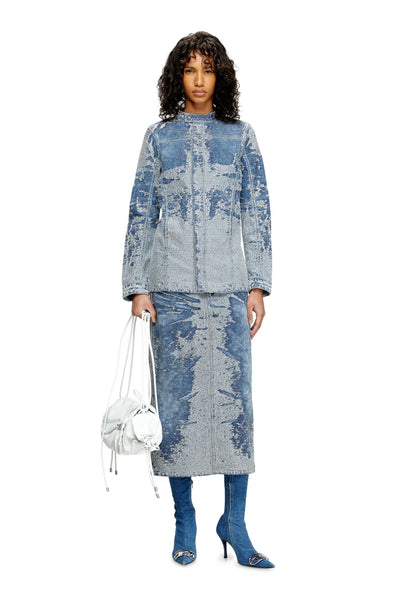 Jacket in distressed jacquard denim