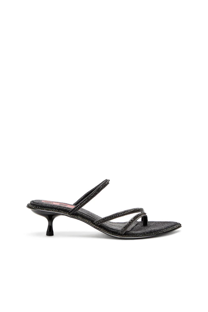 D-Havanna-Kitten-heel mules in crystal denim