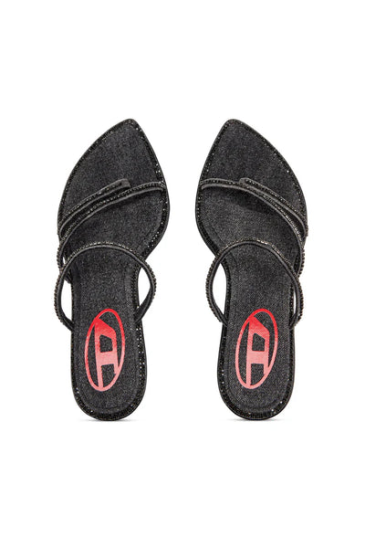 D-Havanna-Kitten-heel mules in crystal denim