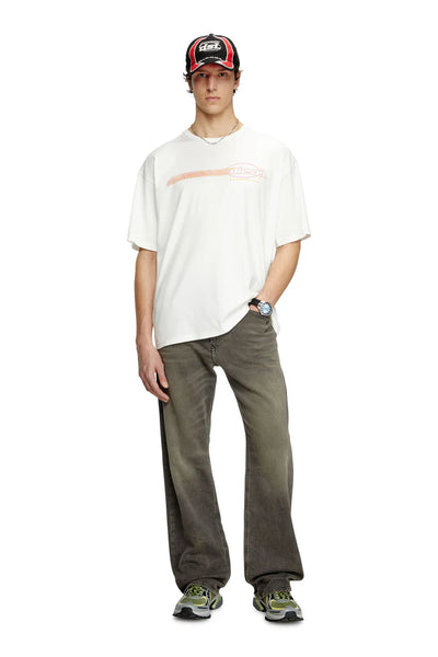 T-shirt with flocked logo graphics