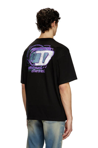T-shirt with flocked logo graphics