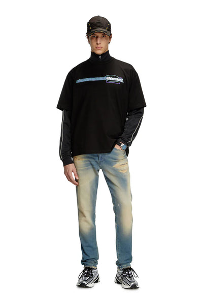 T-shirt with flocked logo graphics