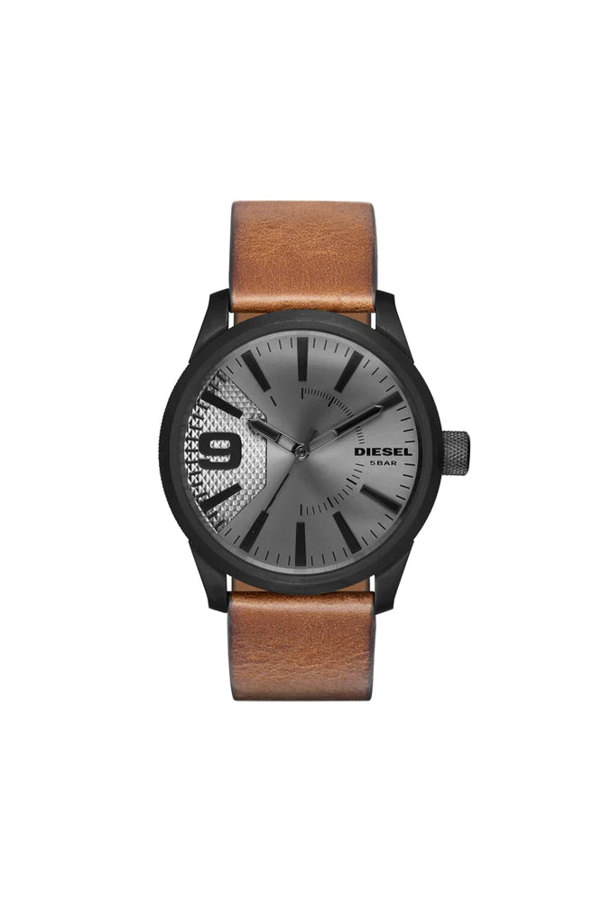 Rasp watch with brown leather strap