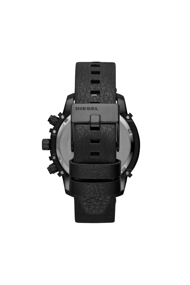Griffed chronograph black leather watch