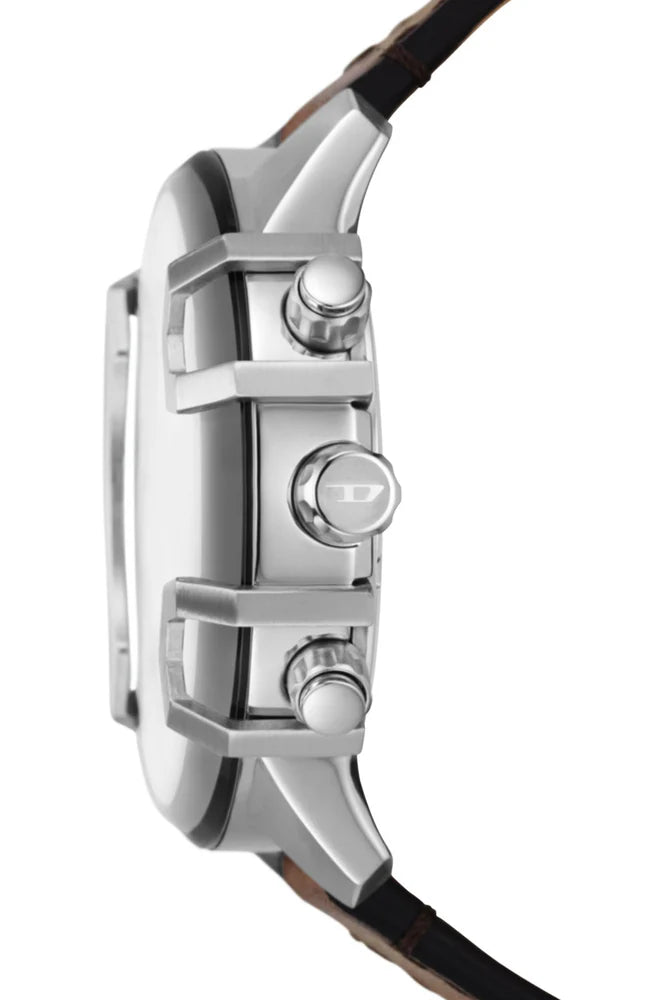 Griffed chronograph brown leather watch