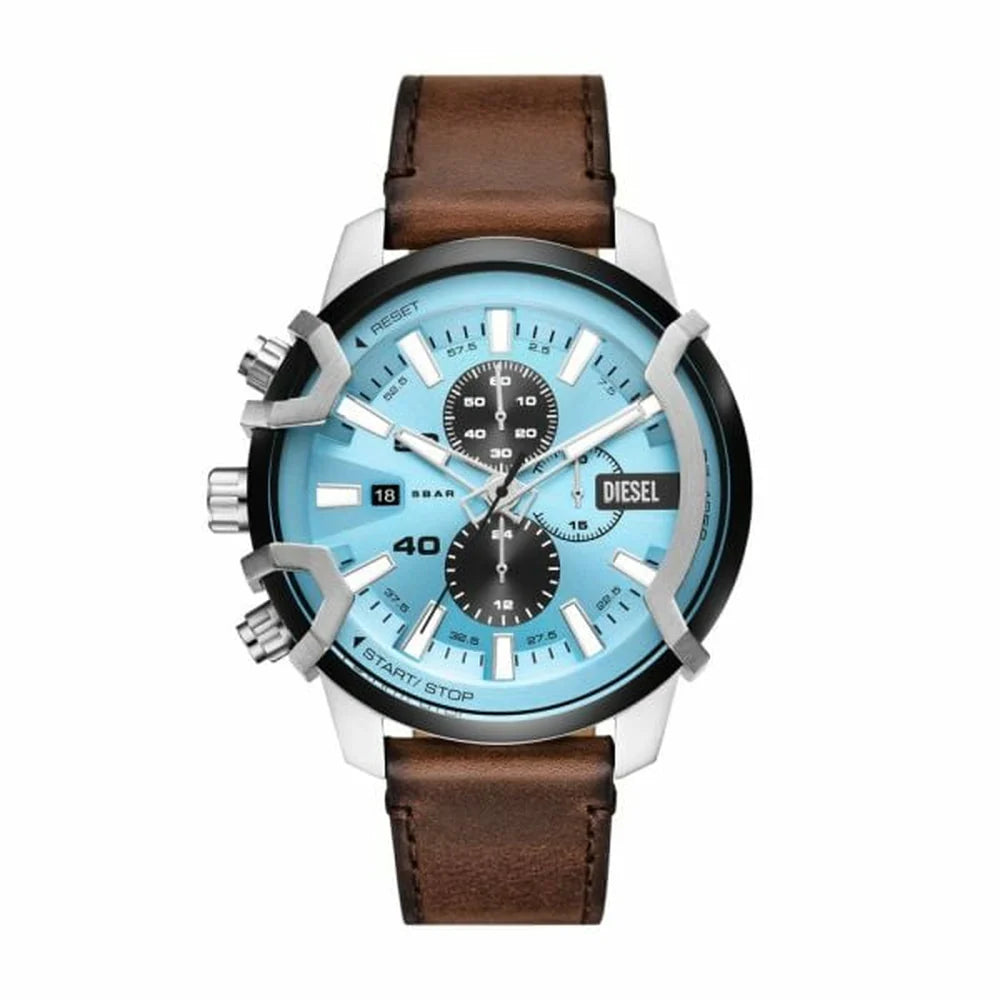 Griffed chronograph brown leather watch