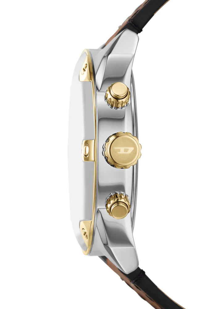 Spiked chronograph brown leather watch