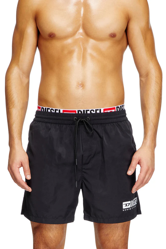 Mid-length swim shorts with logo print