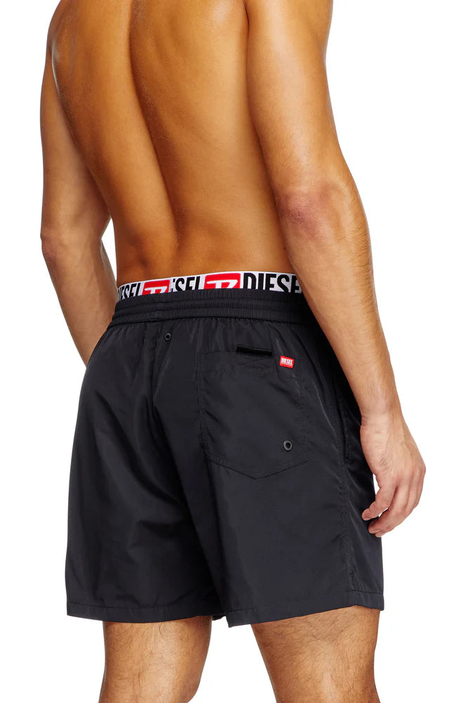 Mid-length swim shorts with logo print