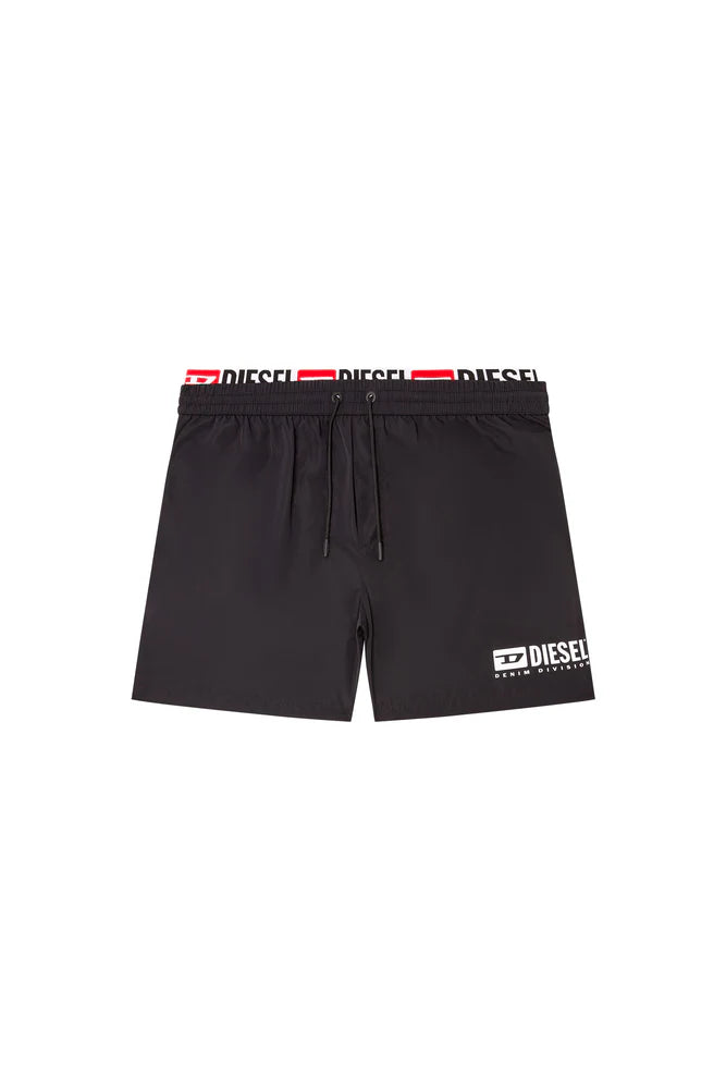 Mid-length swim shorts with logo print