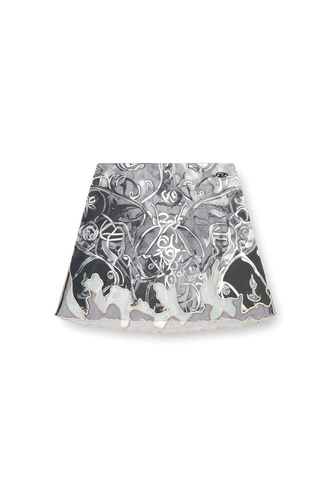 Nylon mini skirt with Heraldic print