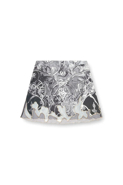 Nylon mini skirt with Heraldic print
