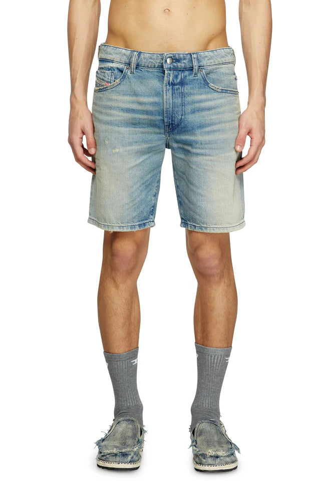 Slim shorts in worn-effect denim