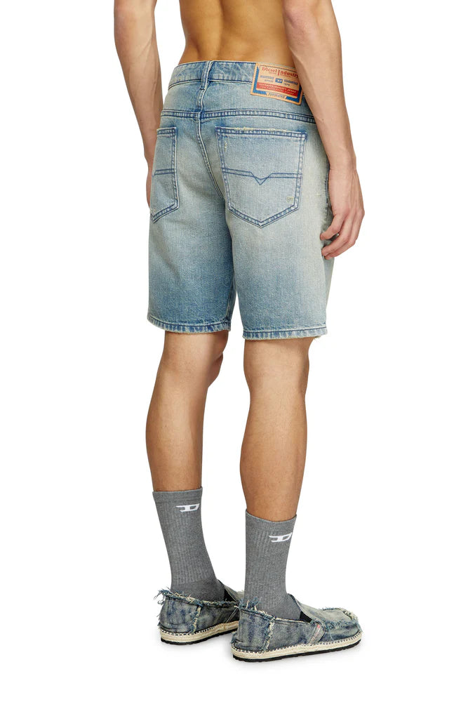 Slim shorts in worn-effect denim